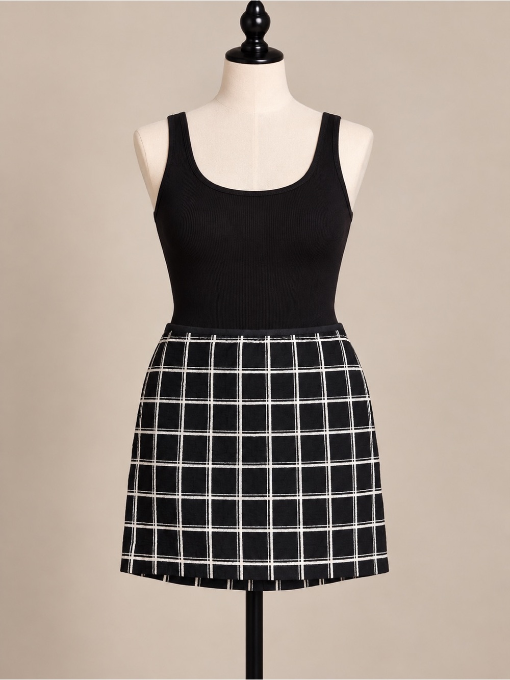 Madewell Size 8 Black White Windowpane Plaid Mini Skirt
